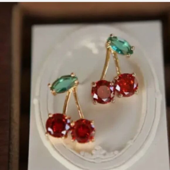 cherry earrings fashion jewelry FAST Free Shipping 1 Inch - Picture 1 of 2